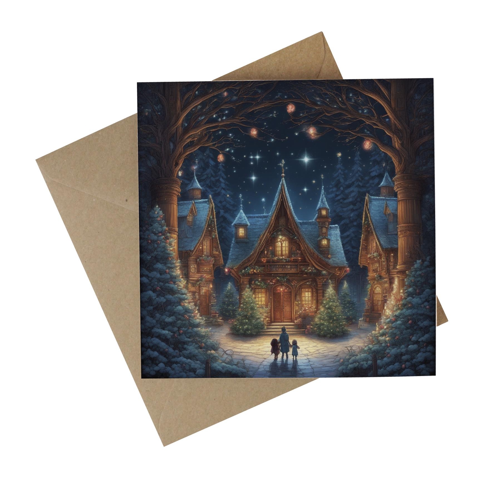 Christmas Cottage Recycled Paper Cards - Festive Eco Greetings Cards 5 Pack