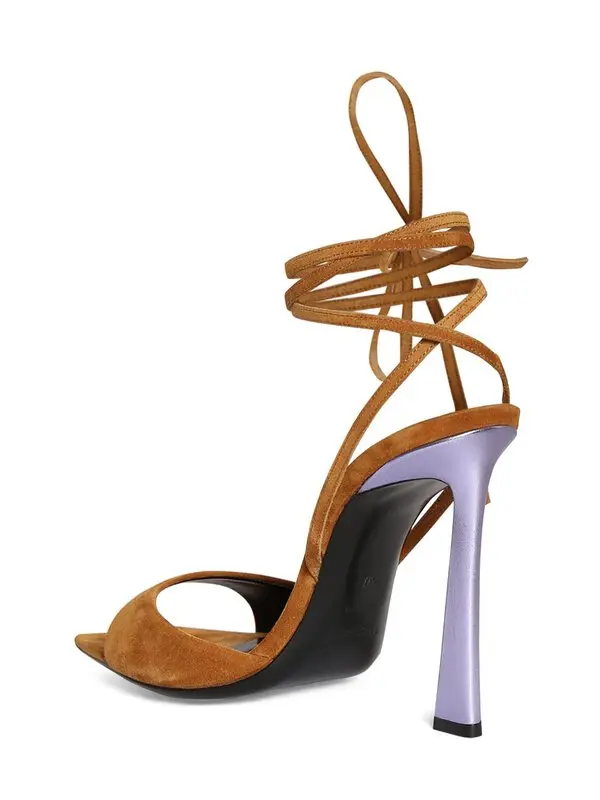 YSL Saint Laurent sandalo donna Paz 105 cravatta alla caviglia pelle tacco alto cumino metallo