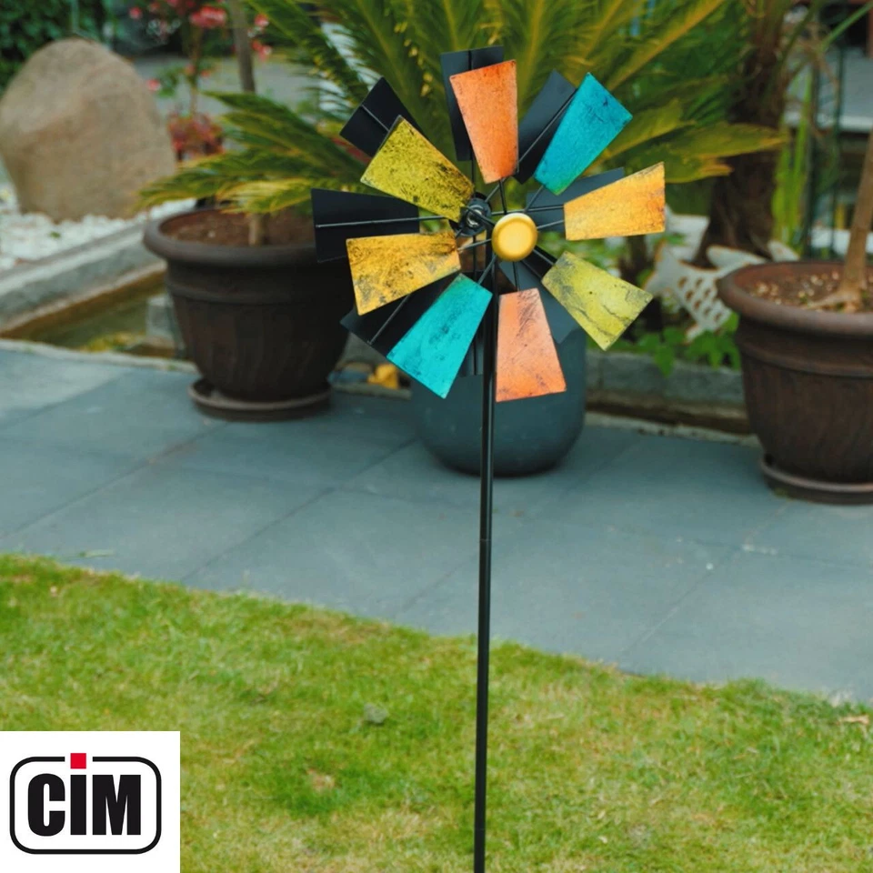 CIM Doppelwindrad Windräder Ø37cm Gesamthöhe: 127cm Windspiel Garten Metall Deko - Bild 2 von 3