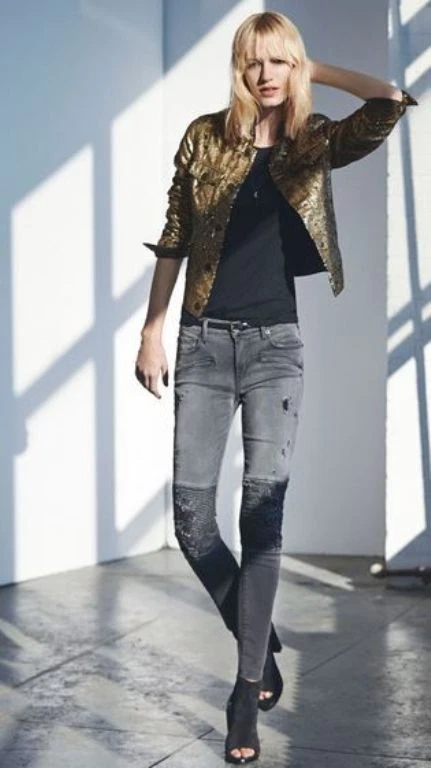 NEW TRUE RELIGION JEANS $398 BLACK & GOLD SEQUIN DUSTY JACKET SZ S SMALL - Image 3 of 4