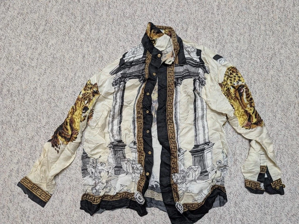 Camisa vintage años 90 SEDA GRECO ROMANA HIP-HOP barroco M LEOPARDO barroco 2 PAC Foto 4 de 4