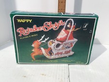Vintage Reindeer Santa Sleigh IOB WORKING DECORATION HARD PLASTIC