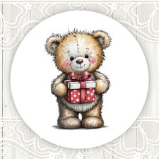 Watercolor Christmas Teddy Bear Stickers Round Matte Labels Seals Favors