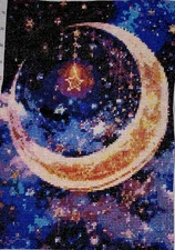 Celestial New Moon + Stars  Printed Canvas Cross Stitch Kit (SENDAOER) SDRS0006