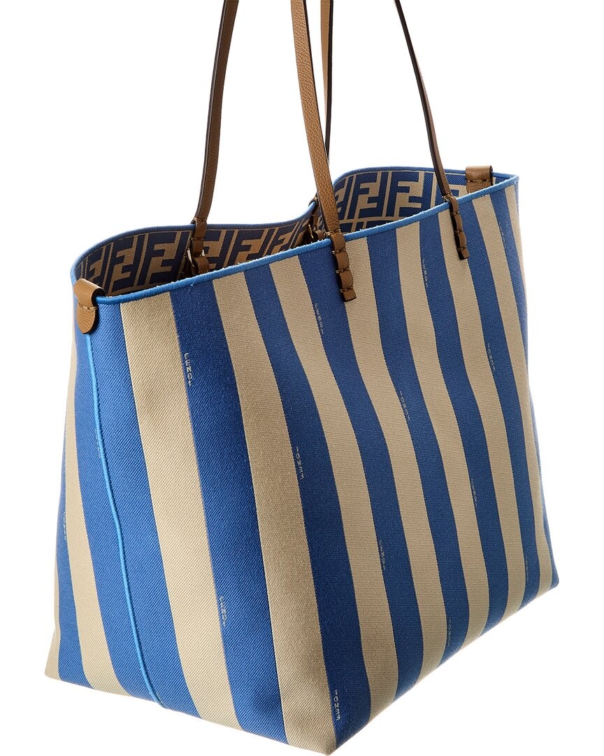 Fendi Roll Large Reversible Leather-Trim Tote Women's Blue thumbnail 3