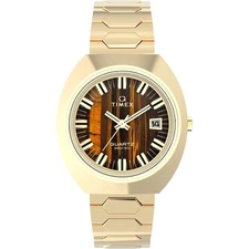 Timex Q 1972 Machine Reissue Gold Bracelet Brown Dial Watch TW2Y45200