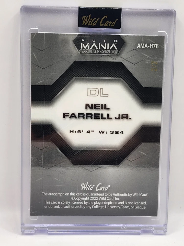 Neil Farrell Jr 2022 Wild Car Auto Mania American FB 2/2 LSU  - Image 2 of 2