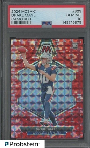 2024 Panini Mosaic Camo Red Prizm #303 Drake Maye Patriots RC Rookie PSA 10