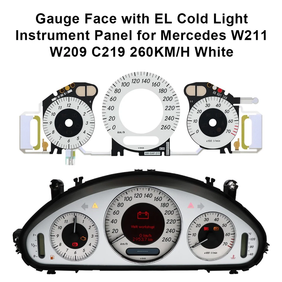 Cara de calibre blanco con panel de instrumentos de luz fría EL para Mercedes W211 260KM/H Foto 4 de 4