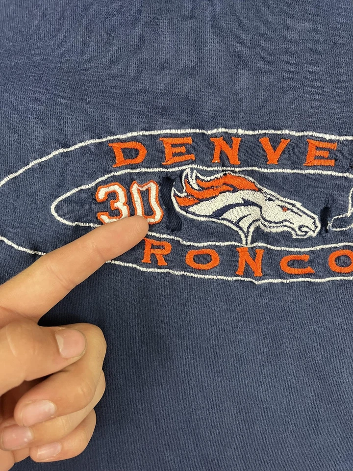 Camiseta De Colección Denver Broncos Para Hombres Pequeña Azul NFL Fútbol Terrell Davis Camiseta Años 90 Foto 3 de 4