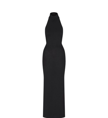 skims black halter dress SKIMS Plunge Halter Midi Dress