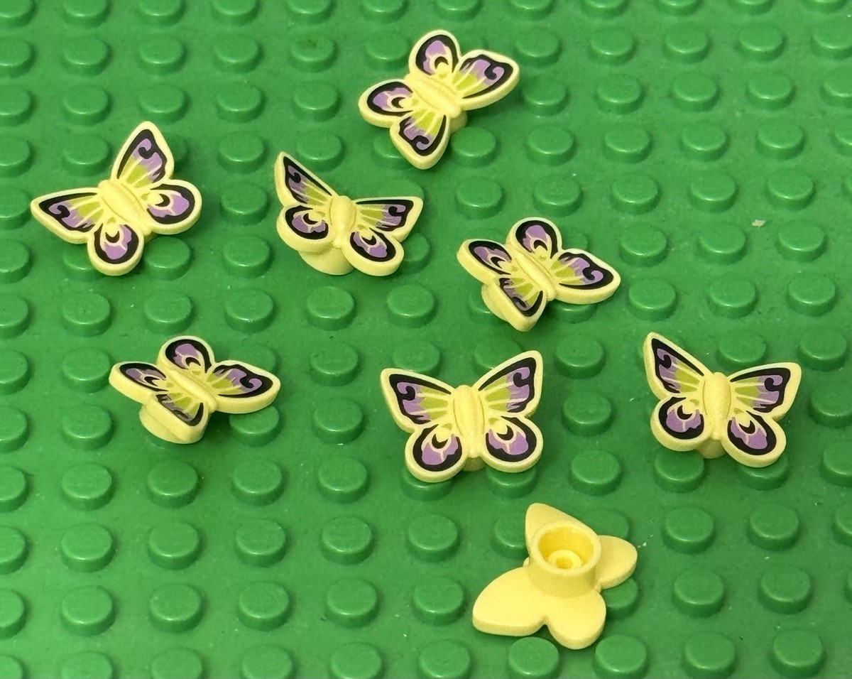 Lego 8 Bright Light Yellow Butterfly with Black,Medium Lavender