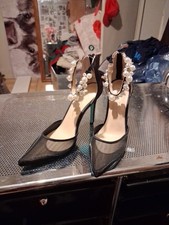 Betsey Johnson SB-Ellah Satin Rhinestone Pearl Ankle Strap Pumps / size 7.5