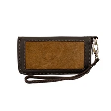 American West Womens Cow Town Brindle Hair-On Leather Zip Around Wallet OS