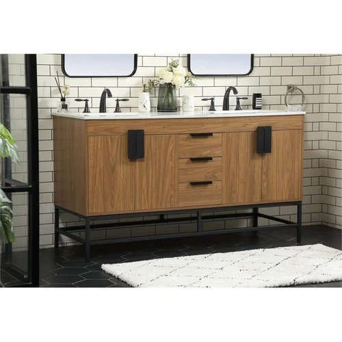 Elegant Decor Eugene 60" Aluminum Alloy Iron Double Bathroom Vanity in Walnut - Picture 2 of 8