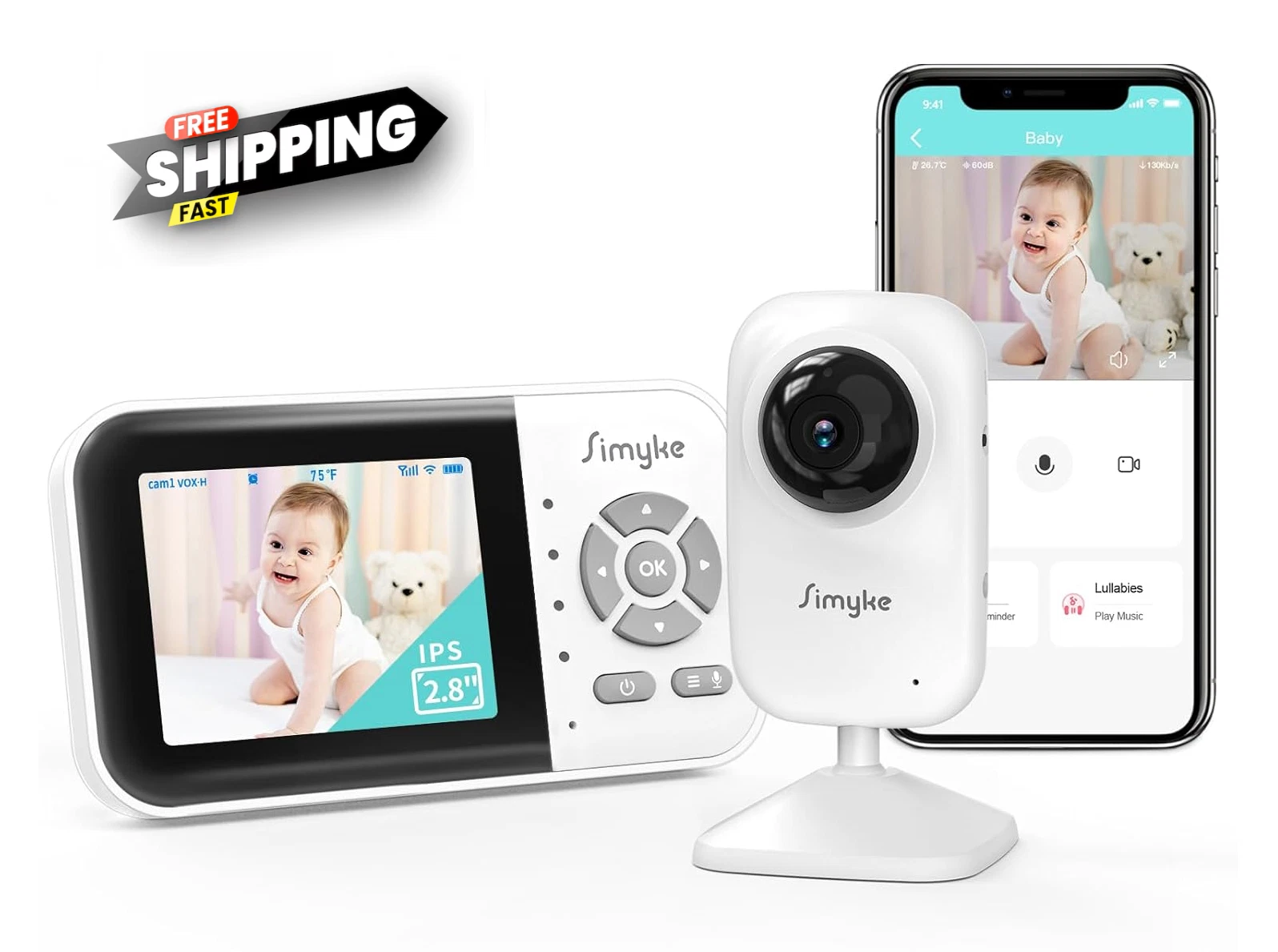 Simyke Video Baby Monitor BME28-1 WiFi Baby Camera,2.8" Display and App Control
Opens in a new windo