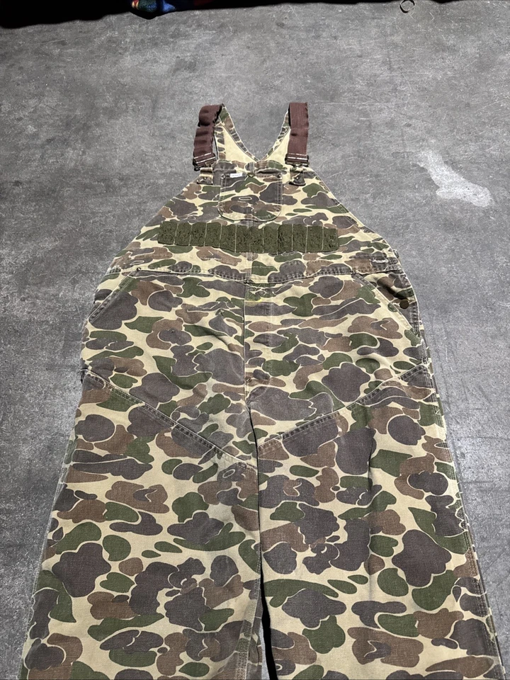 Vintage Carhartt BU103 Bib Overalls Duck Camo Hunting Made In USA Men's 44x30 - Image 4 of 4