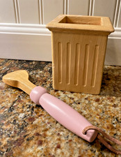 Wooden Fluted Utensil / Pencil Holder and Unknown Use Wooden Paddle