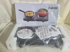 CUKOR Double Cast Iron 2 Burner, 1800W Countertop Burner, Dual Electric Stove