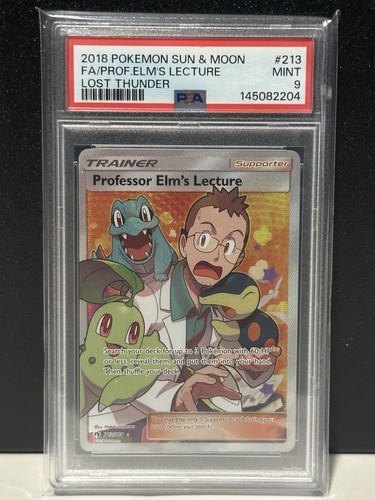 2018 POKEMON SUN & MOON LOST THUNDER #213 FULL ART/PROFESSOR ELM'S LECTURE PSA 9