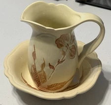 Vintage Royal Haeger #934 Pitcher and Bowl Set Fall Brown Cream Floral