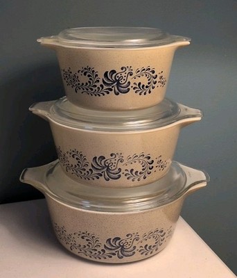 Pyrex Homestead Vintage 6PC Nesting Casserole Set with Lids #473 474 475 Brown 