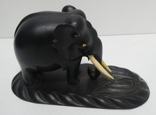 VINTAGE WOODEN CARVED ELEPHANT EBONY ART STATUE