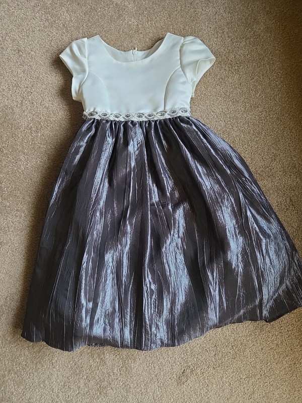 Girls JANE COPELAND Fancy Dress Size 4-White & Silver/Gray