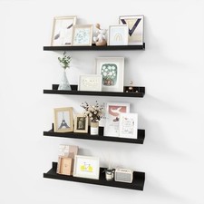 Picture Ledge Shelf, Wood Floating Shelves Set of 4, 24 inch Picture 24" Black