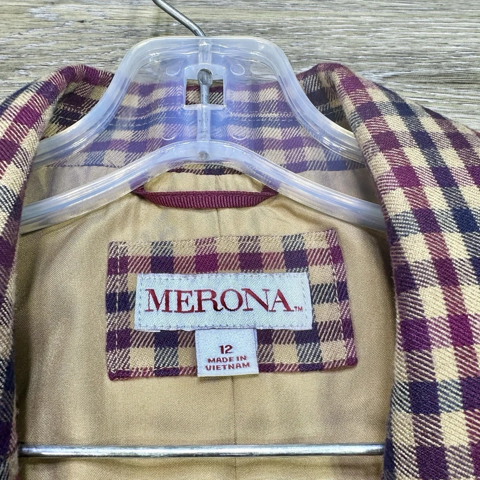 Chaqueta Blazer Merona Mujer Talla 12 Cuadros Guinga Cuadros Sencillo Pecho Elastizada Foto 3 de 4