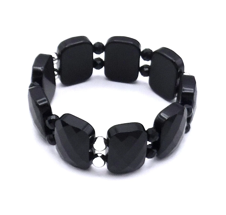 Pulsera elástica DTR Jay King Mine Finds calcedonia negra y cuentas esterlinas nueva en caja Foto 3 de 4