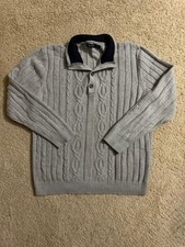 Nautica Men's XL Grey Cable Knit Button Mock Neck Pullover Sweater