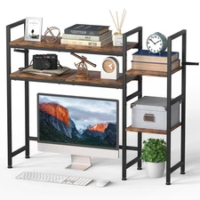 Desktop Bookshelf, Computer Desktop Bookcase Multipurpose Wood Desk Hutch Boo...