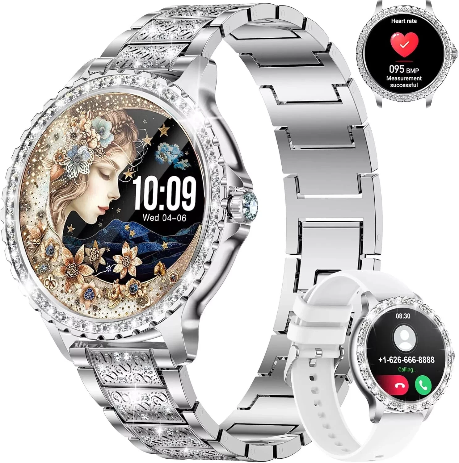 Smart Watch Women with Phone Function Diamond Sport Modes Waterproof Pedometer