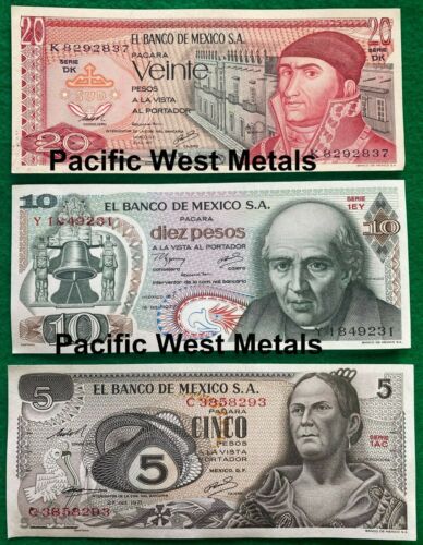 SET of 9 MEXICO BANKNOTES SERIES 5,10,20,50,100,500,1000 2000 5000 PESOS UNC LOT - Picture 6 of 7