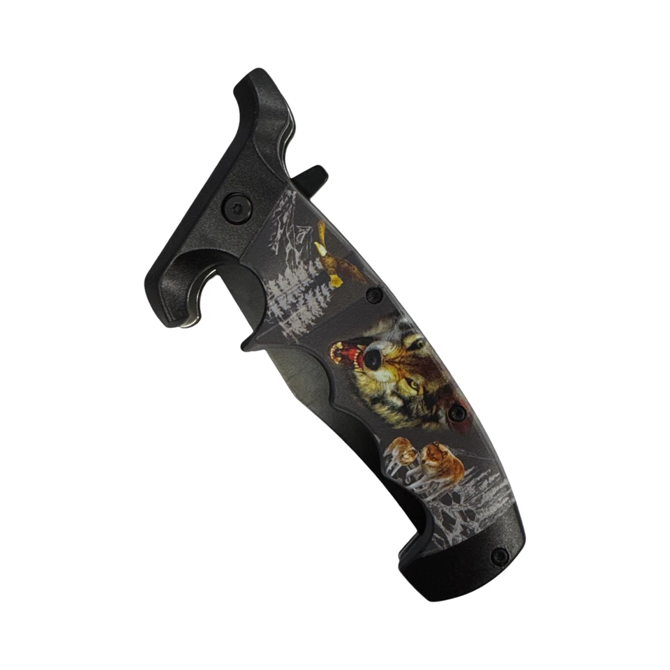 Defender-Xtreme 9" Raging Wolves Mango Asistido por Resorte Cuchillo Plegable Clip de Cinturón Foto 3 de 3