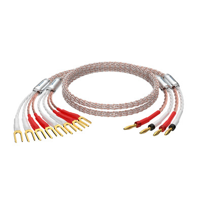 Pair Bi-Wire 8TC Speaker Cable OCC Copper Audiophile HIFI Banana Y Spade plug