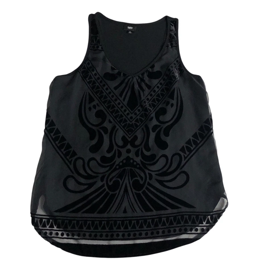 Mossimo Top Mujer M Negro Sin Mangas Tanque Terciopelo Burnout Capricho Gasa Boho Foto 2 de 4