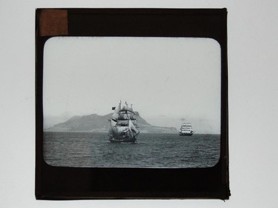 Segelschiffe Vollsegel auf See Glas Magic Lantern Slide