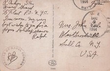 WWII Soldier Mail US Navy Ralph Culver Navy Base 1944 Cancel Vtg Postcard E53