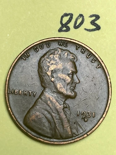 1931-D LINCOLN WHEAT CENT, nice condition, "Extremely Fine", low mintage, #803