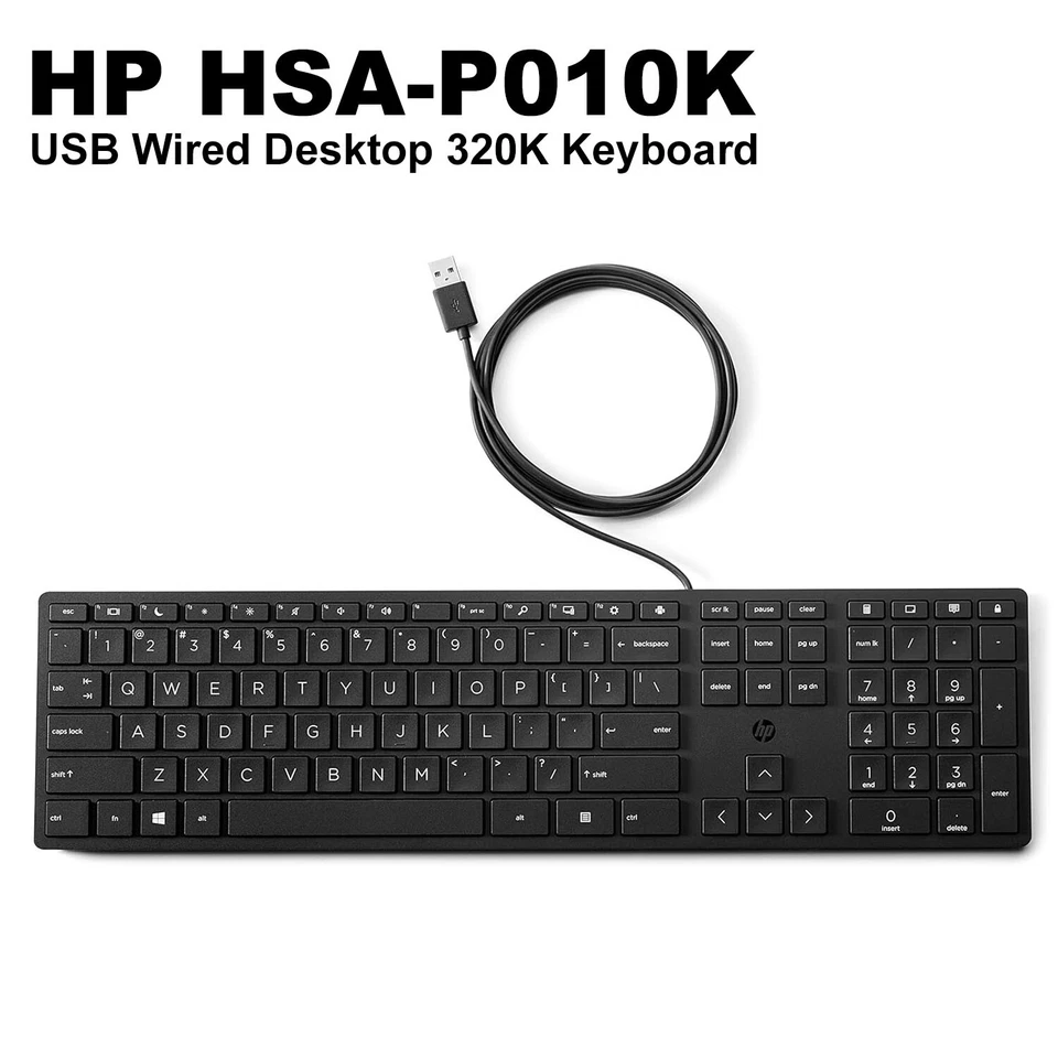 HP Smart 320K Slim Wired Keyboard Black USB-A 108 Keys HSA-C001K 9SR37AA - Image 2 of 4