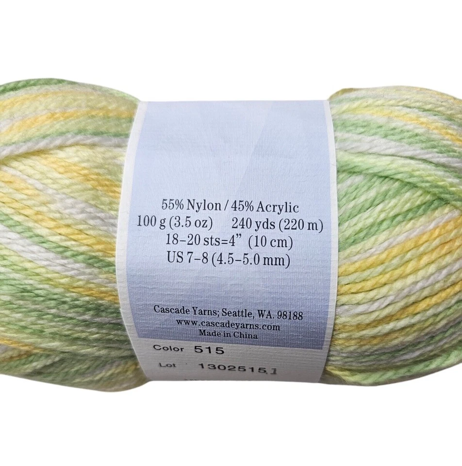 Cascade Yarn Cherub Aran Multi DAFFODIL #515 Green Yellow White 3.5 oz Skein - Image 3 of 4