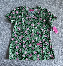 Koi Betsey Johnson Scrub Top Women  s Medium Green Leopard Flora Nursing Medical