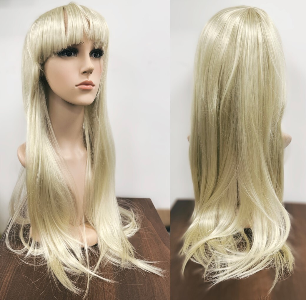 Rubia Larga Flecos Vestido Elegante Peluca Disfraz Juegos con disfraces Peluca Larga Brillante Fiesta Gallina