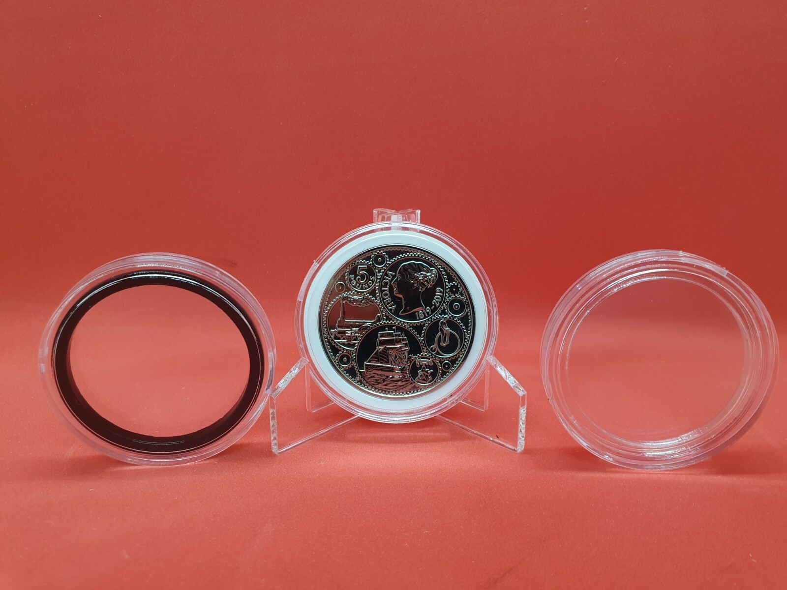  5 Coin Capsule Holder Storage 5 Pound With Infill White Black Clear No