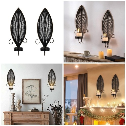 2PCS Black Holders Wall Mounted Sconces With Leaf Pattern - Picture 2 of 8