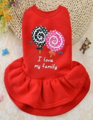Dog-Cat/Pet/Puppy Fleece Ruffle'' I Love My Family'' Dress Tee Shirt Top Clothing