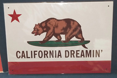 '' California Dreamin '' Grizzly Bear 8'' x 11.5'' Metal Tin Sign Man Cave Garage