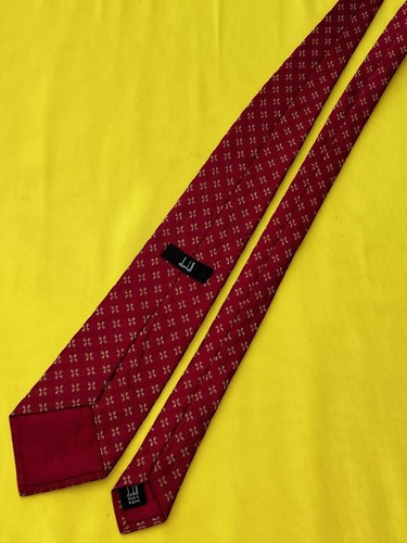 Authentic DUNHILL Plaids Monogram d Design On Red 100% Silk Necktie Tie-England - Picture 7 of 15